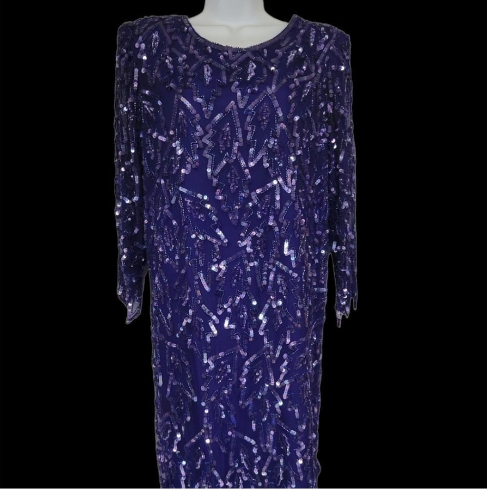 Laurence Kazar Purple Sequin Prom Dress